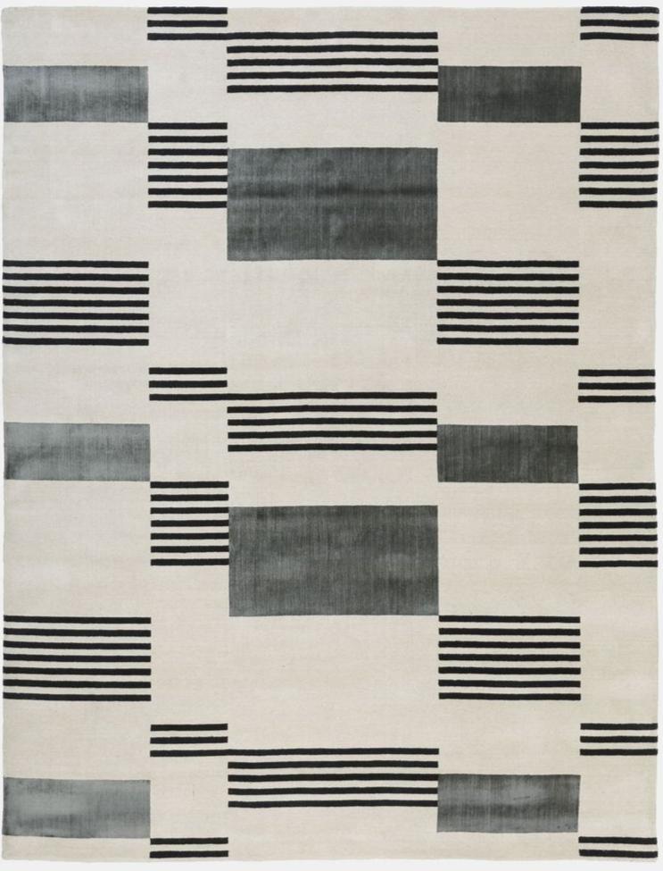 Modern Geometric Handwoven Wool Rug – Minimalist Black & Grey Abstract Pattern Carpet for Living Room, Bedroom & Office Decor
