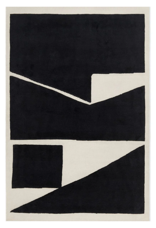 Modern Black and White Geometric Area Rug – Abstract Minimalist Design for Living Room, Bedroom & Office Décor