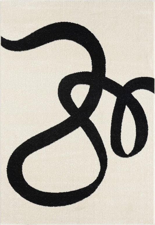 Modern Abstract Black and White Rug – Minimalist Line Art Area Carpet for Living Room, Bedroom & Contemporary Home Décor