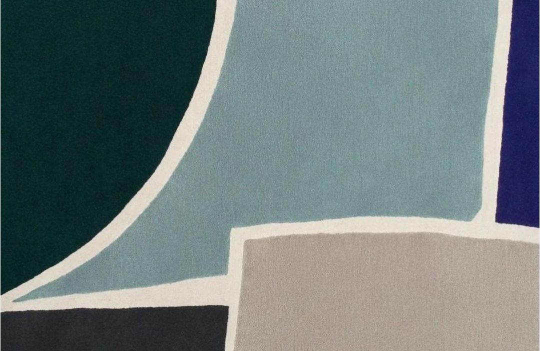 Modern Blue White Geometric Wool Area Rug | Hand-Tufted Carpet