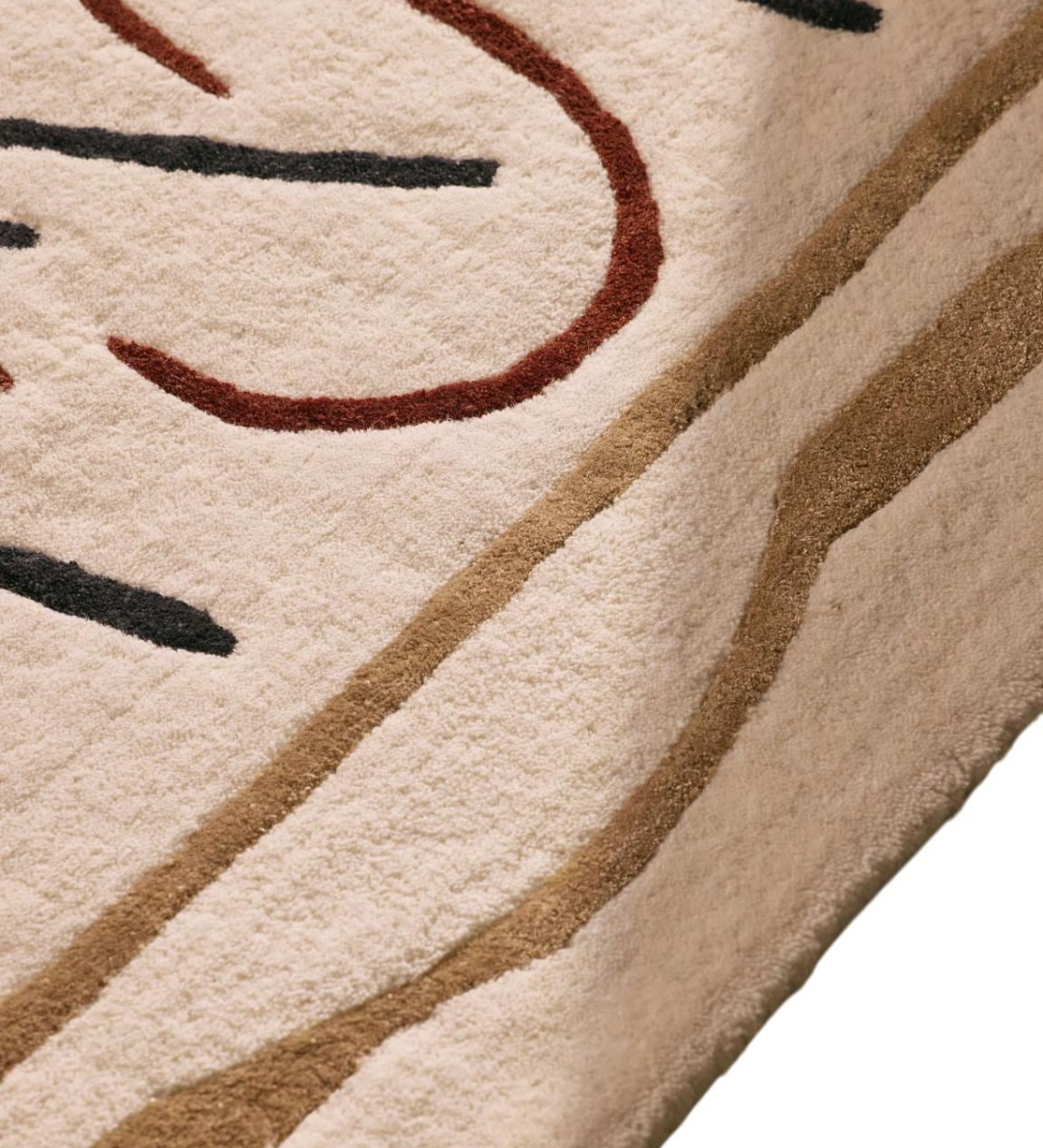 Modern Abstract Line Pattern Area Rug – Artistic Beige Carpet with Red, Black & Gold Accents for Living Room, Bedroom & Home Décor