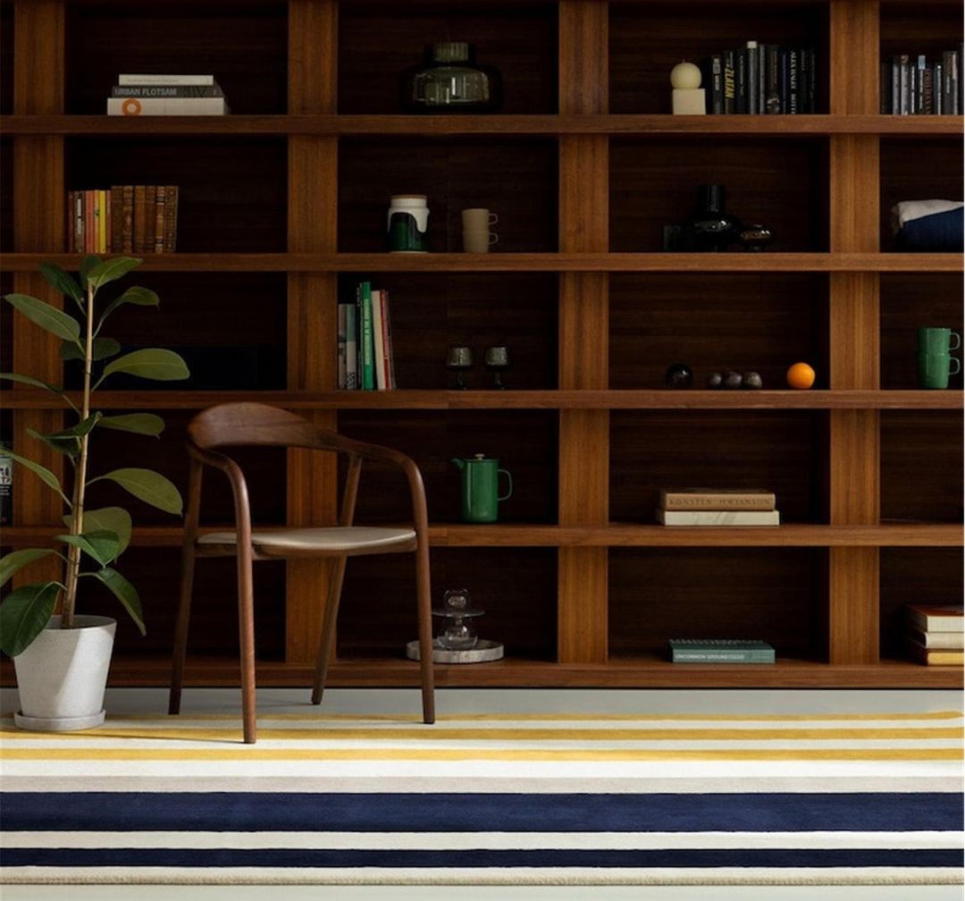 Modern Striped Area Rug – Hand-Tufted Mustard, Black & Neutral Carpet for Living Room, Bedroom & Office Decor