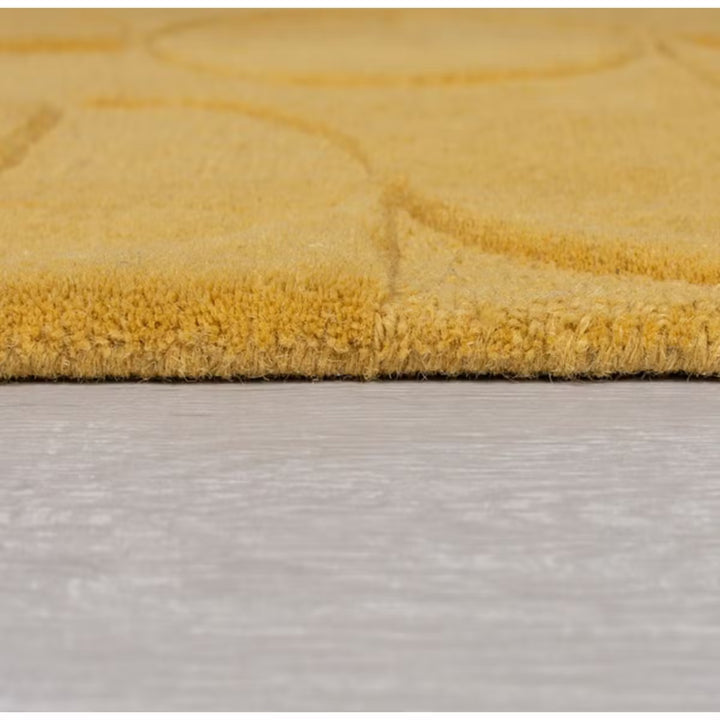 Modern Mustard Yellow Geometric Rug – Hand-Tufted Circle & Abstract Pattern Carpet for Living Room, Bedroom & Office Décor