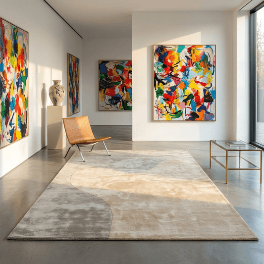 Modern Abstract Hand Tufted Wool Area Rug – Neutral Beige & Grey Contemporary Geometric Carpet for Living Room, Bedroom & Luxury Home Décor | Handmade Artisan Rug