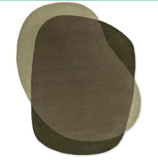 Modern Irregular Abstract Rug – Hand-Tufted Wool Area Carpet | Olive Green & Beige Overlapping Design for Living Room, Bedroom, Office