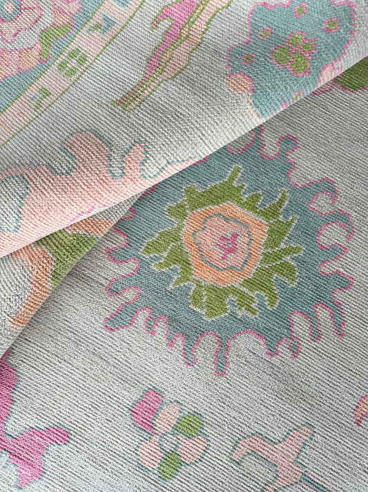 Hand-Knotted Oushak Rug – Authentic Turkish Oushak Wool Carpet, Vintage Floral Design, Luxury Area Rug for Living Room & Bedroom