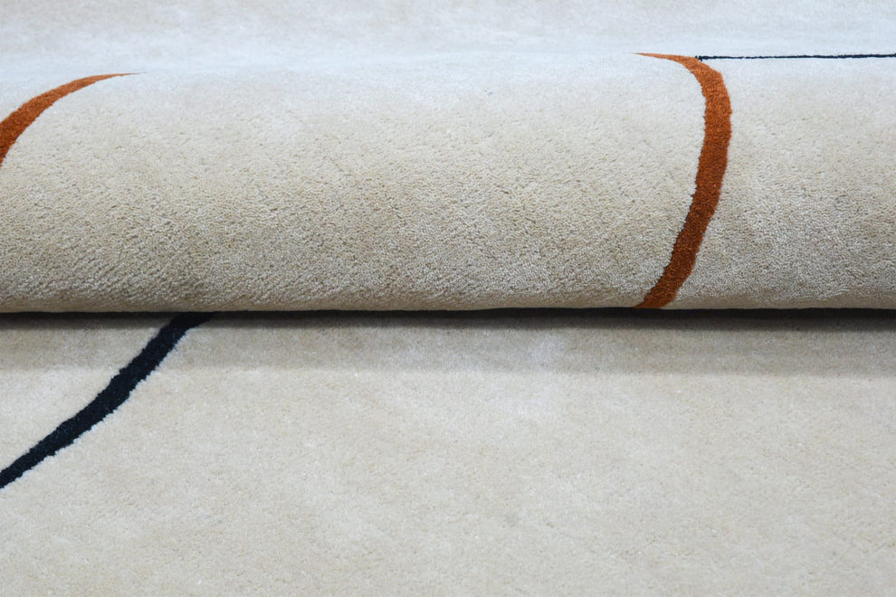 Modern Abstract Hand Tufted Rug – Irregular Shape Beige Wool Area Rug, Minimalist Scandinavian Carpet, Contemporary Living Room & Bedroom Floor Rug