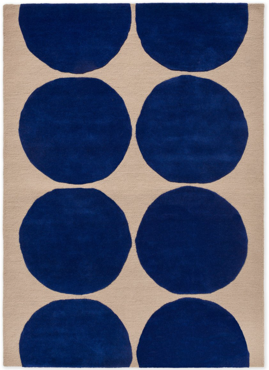 Modern Blue Polka Dot Area Rug on Beige – Bold Geometric Handcrafted Carpet for Living Room, Bedroom & Office Décor