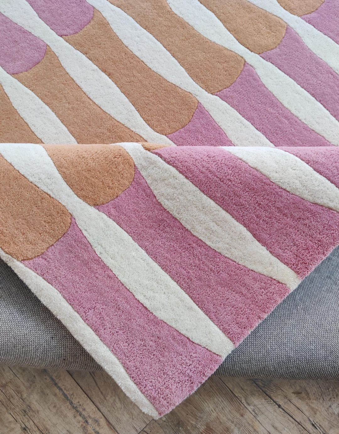 Modern Pink & Orange Geometric Rug | Handmade Wool Carpet for Living Room, Bedroom & Home Décor