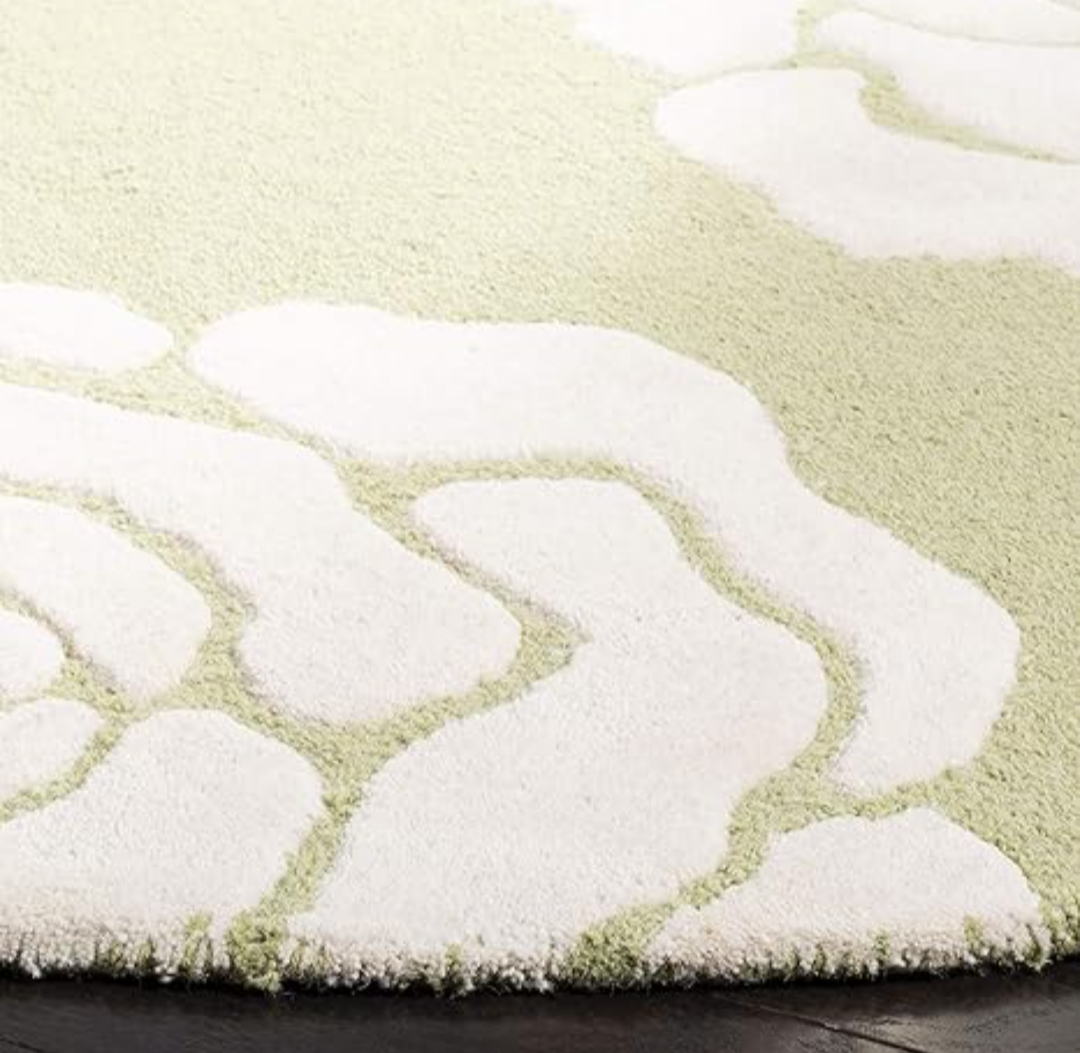 Round Green Floral Area Rug – Soft Botanical Rose Pattern Carpet for Living Room, Bedroom, or Cozy Corner Decor