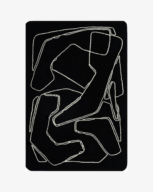 Modern Abstract Hand Tufted Rug – Black Minimalist Line Art Wool Rug, Contemporary Living Room & Bedroom Carpet