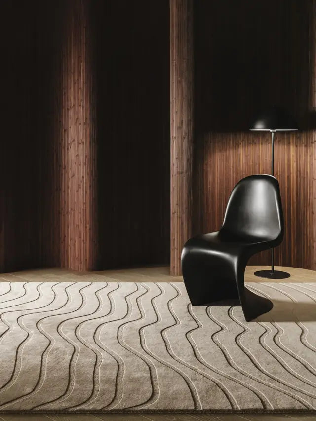 Modern Beige Wave Pattern Area Rug – Minimalist Neutral Carpet for Living Room, Bedroom & Office Décor