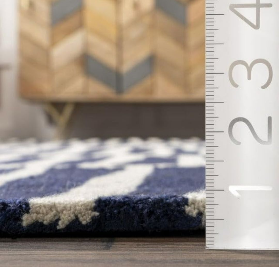 Modern Blue White Geometric Wool Area Rug | Hand-Tufted Carpet