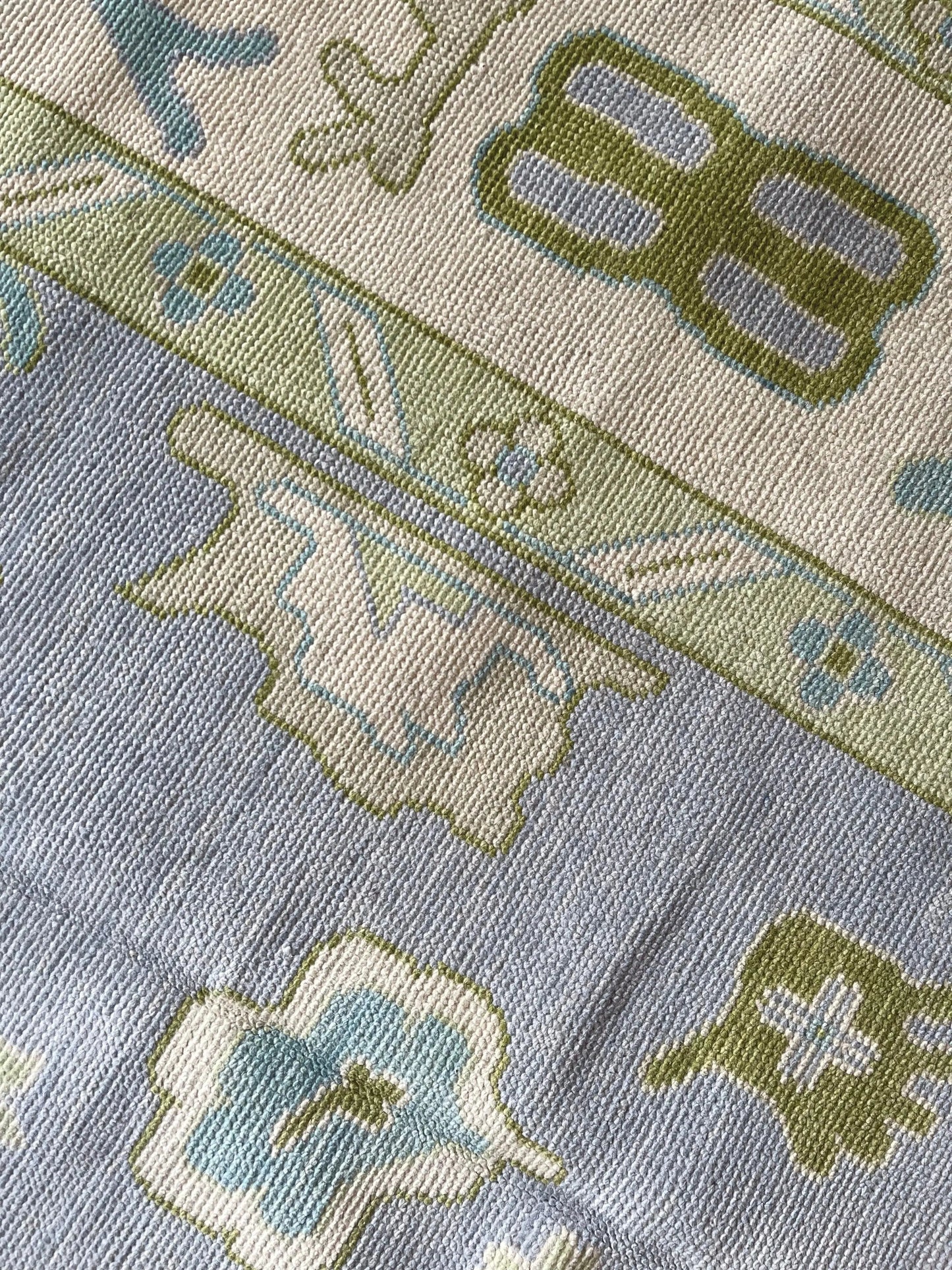 Light Blue & Green Hand Knotted Oushak Rug – Modern Turkish Wool Carpet | Soft Pastel Floral Area Rug for Living Room, Bedroom & Home Decor