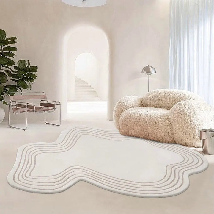 Modern Irregular Shaped Area Rug | Soft Abstract Wavy Carpet for Bedroom, Living Room & Luxury Home Decor