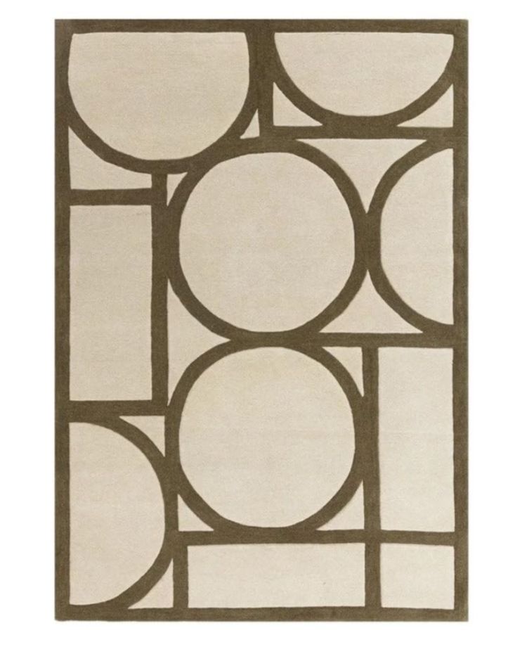 Modern Beige Hand-Tufted Wool Rug with Geometric Pattern – Luxury Area Carpet for Living Room & Bedroom