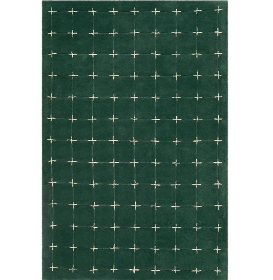 Modern Green Grid Area Rug with Cross Stitch Pattern – Minimalist Geometric Carpet for Living Room, Bedroom & Contemporary Home Décor