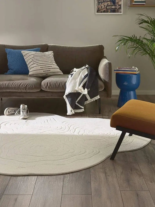 Organic Shaped White Hand-Tufted Rug | Modern Abstract 3D Textured Area Carpet | Minimalist Sculptural Accent Rug for Living Room & Bedroom