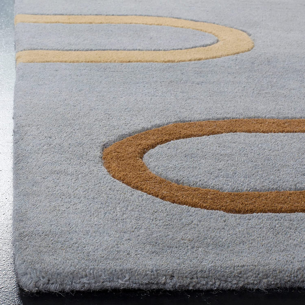 Contemporary Grey Abstract Area Rug – Soft Hand-Tufted Carpet with Oval Line Pattern for Modern Living Room & Office Décor