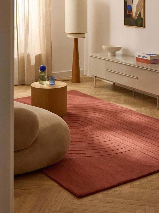 Modern Hand-Tufted Red Area Rug – Minimalist Abstract Carpet for Living Room & Home Decor