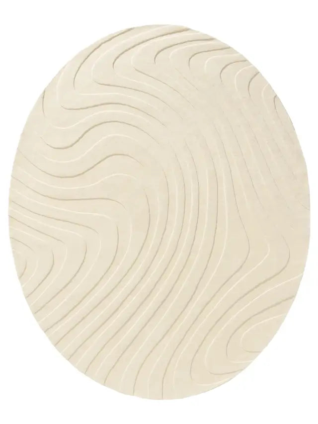 Modern Round Beige Wave Pattern Rug – Minimalist Neutral Carpet for Living Room, Bedroom & Office Décor