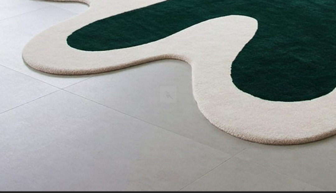 Modern Abstract Splatter Area Rug – Large Green and White Statement Carpet for Living Room or Lounge Decor