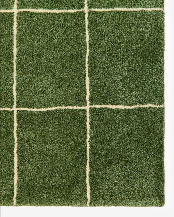 Modern Green Grid Pattern Area Rug – Soft Minimalist Geometric Carpet for Living Room, Bedroom & Home Décor