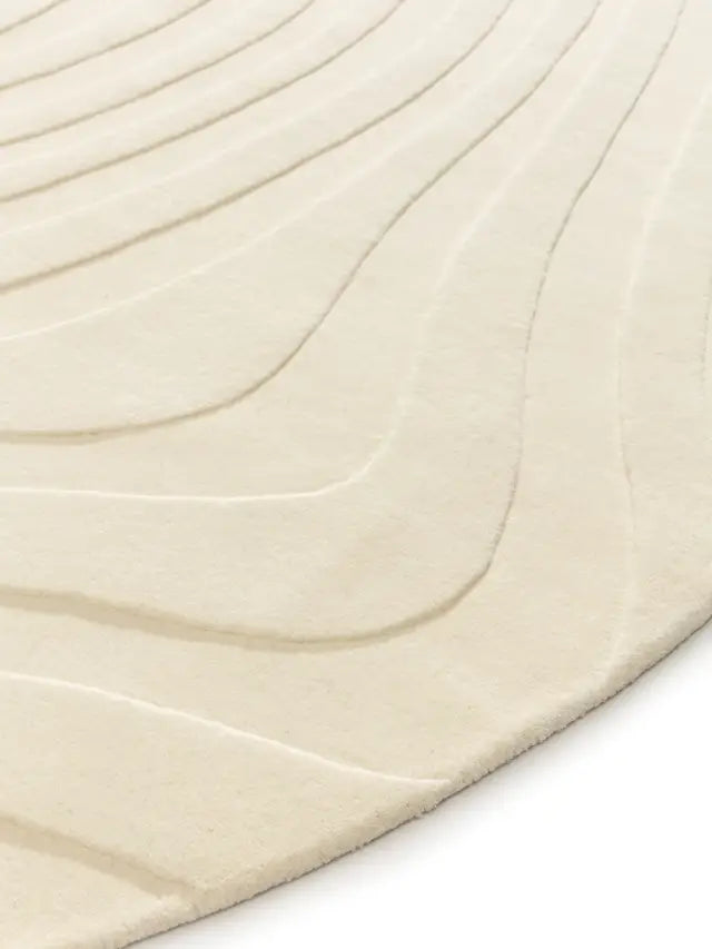 Modern Round Beige Wave Pattern Rug – Minimalist Neutral Carpet for Living Room, Bedroom & Office Décor