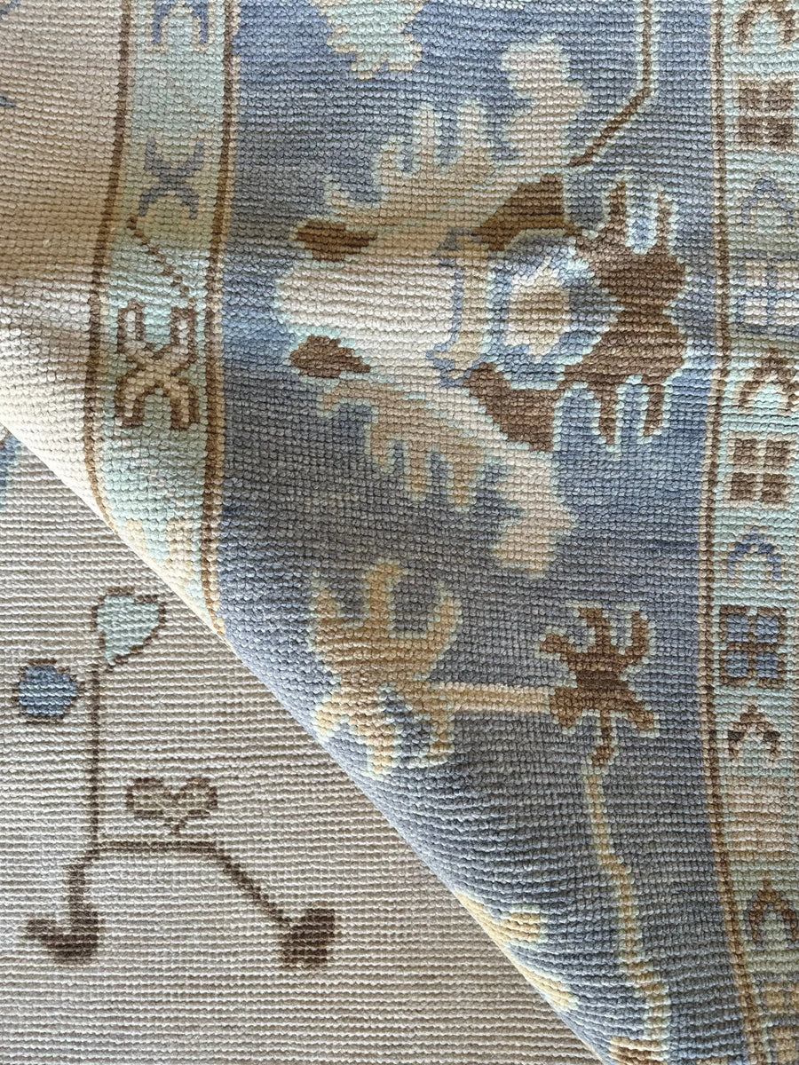 Hand Knotted Oushak Rug – Vintage Turkish Style Carpet | Soft Pastel Oriental Area Rug for Living Room
