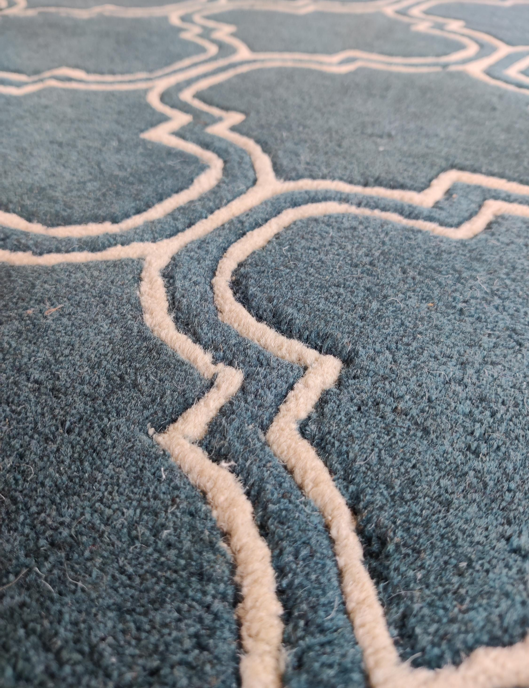 Handmade Moroccan Trellis Wool Rug | Modern Blue & Ivory Geometric Area Carpet | Stylish Living Room, Bedroom & Office Floor Decor
