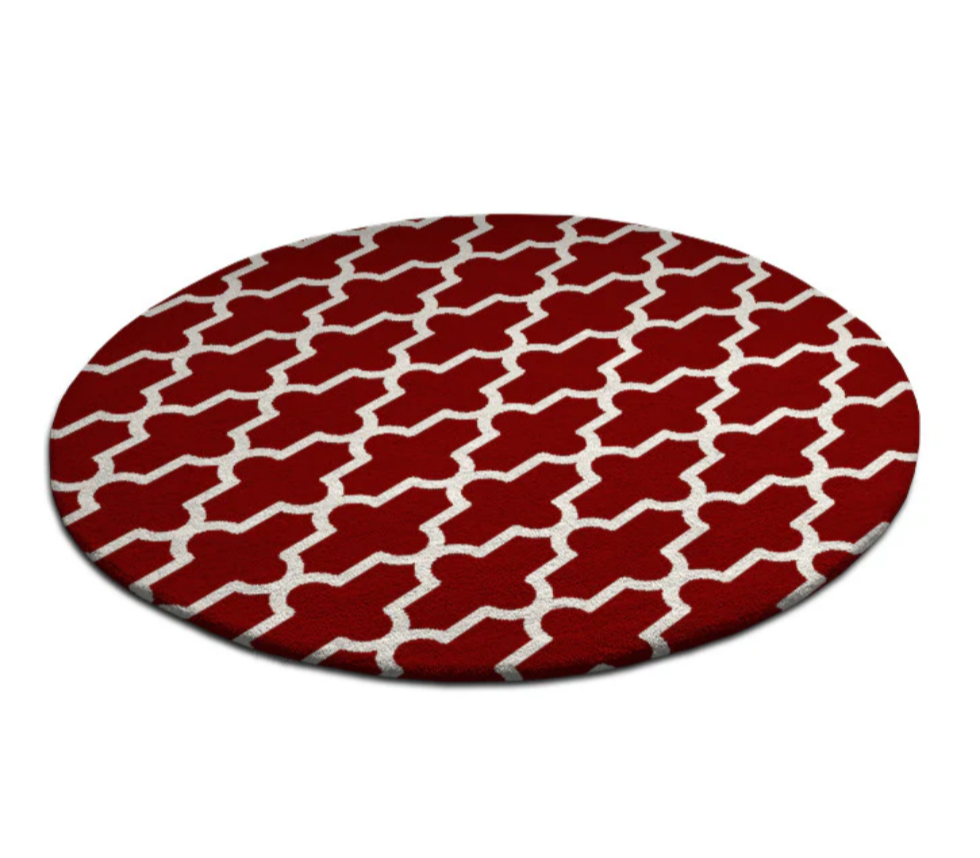Red & White Round Moroccan Trellis Rug – Modern Geometric Area Carpet for Living Room, Bedroom & Home Décor