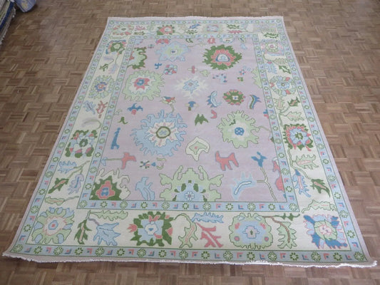 Hand Knotted Oushak Rug | Vintage Turkish Style Carpet | Soft Pastel Oriental Area Rug | Living Room Decor | Boho Home Interior