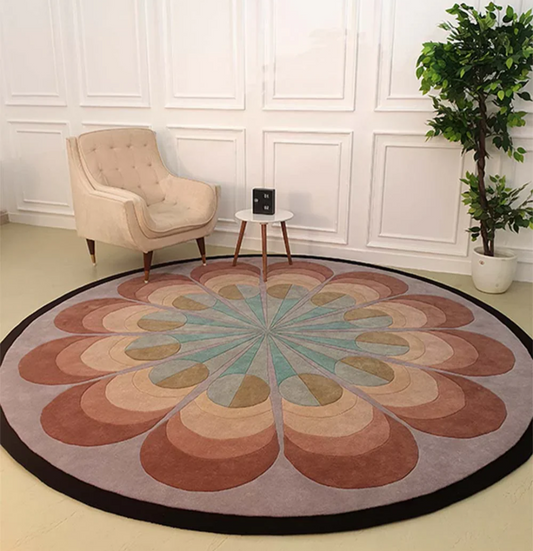 Retro Round Area Rug – Mid-Century Modern Geometric Carpet for Living Room, Bedroom, or Studio Decor
