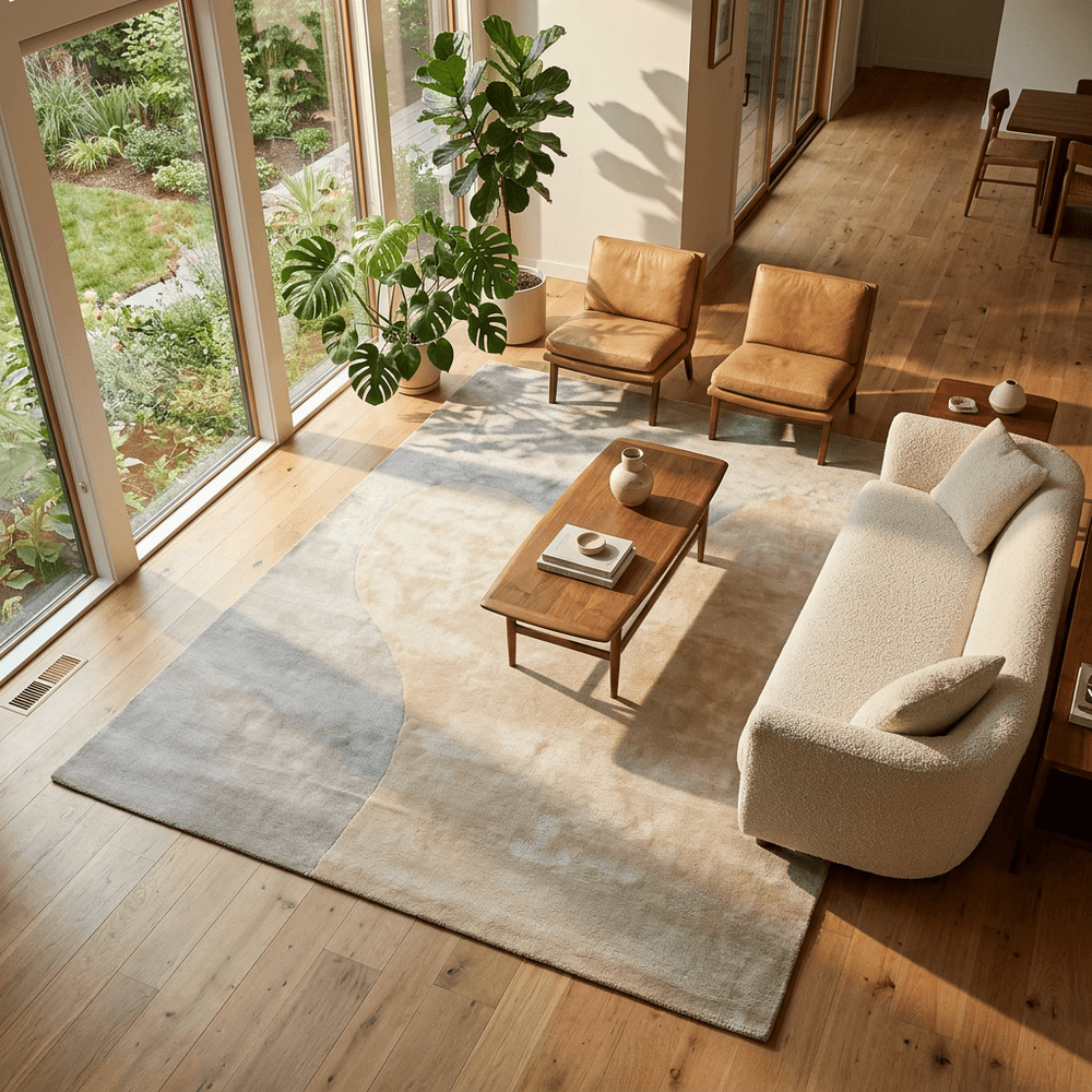 Modern Abstract Hand Tufted Wool Area Rug – Neutral Beige & Grey Contemporary Geometric Carpet for Living Room, Bedroom & Luxury Home Décor | Handmade Artisan Rug