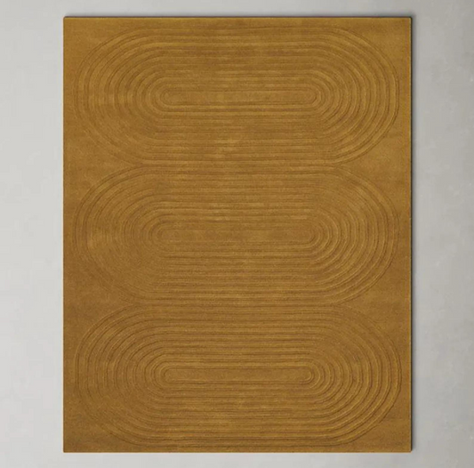 Modern Mustard Yellow Hand-Tufted Wool Rug | Minimalist Arch Pattern Carpet | Contemporary Area Rug for Living Room & Bedroom Decor