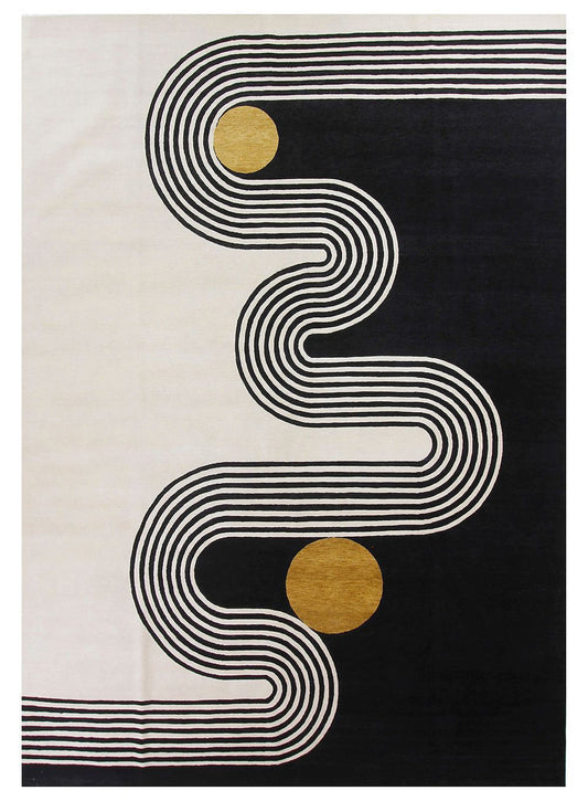 Black and White Abstract Modern Rug | Contemporary Geometric Carpet for Living Room, Bedroom & Home Décor