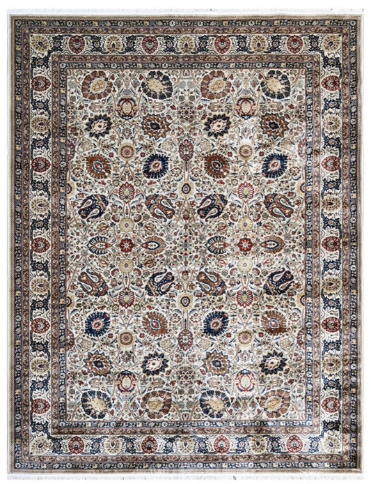 Luxury Persian Silk Rug | Ivory Traditional Floral Medallion Design | Elegant Oriental Style Area Rug
