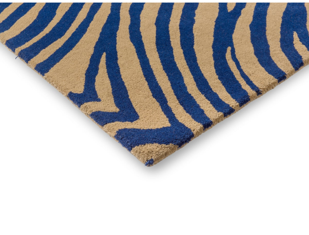 Modern Blue & Beige Abstract Wave Pattern Area Rug – Bold Hand-Tufted Wool Carpet for Living Room, Bedroom & Office Decor
