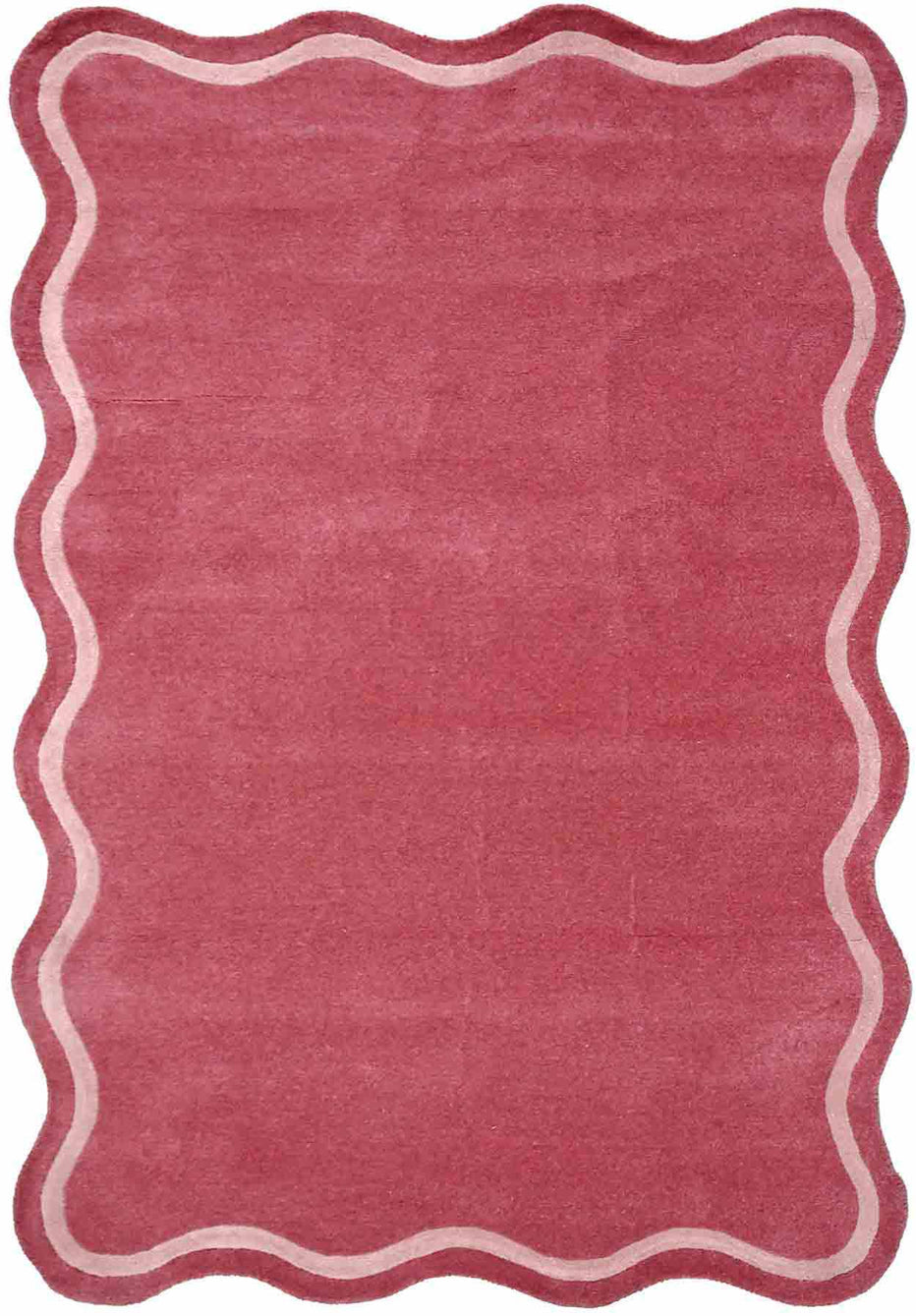 Modern Wavy Border Pink Rug – Hand-Tufted Scalloped Edge Area Carpet | Contemporary Living Room & Bedroom Home Décor