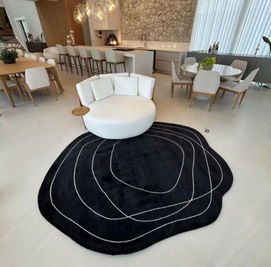 Modern Black Abstract Area Rug – Luxury Hand-Tufted Contemporary Carpet for Living Room, Bedroom, or Office Décor