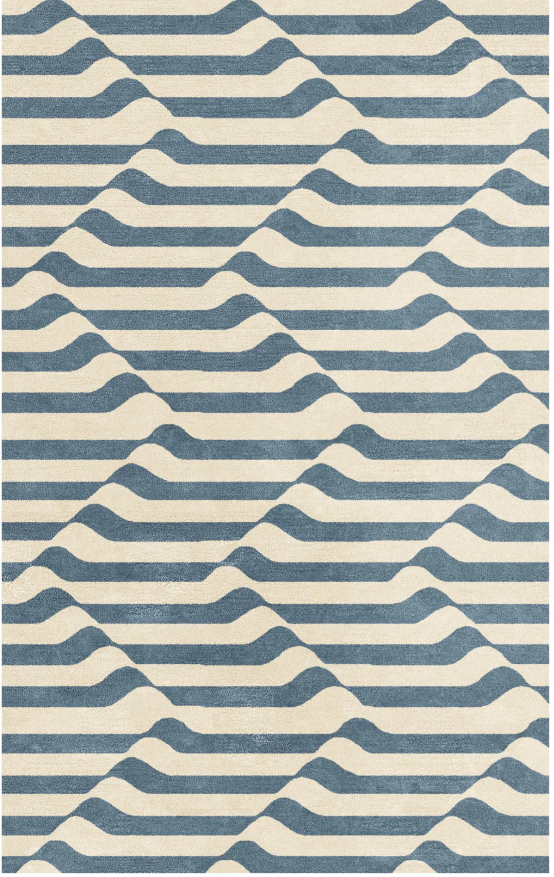 Modern Blue and Ivory Geometric Wave Pattern Rug – Contemporary Hand-Tufted Area Carpet for Living Room, Bedroom & Home Décor
