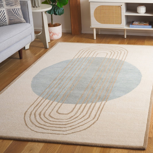 Modern Beige and Blue Abstract Area Rug – Minimalist Geometric Pattern Carpet for Living Room, Bedroom & Contemporary Home Decor