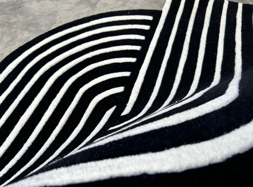 Modern Black and White Geometric Rug – Hand-Tufted Abstract Wool Carpet for Living Room, Bedroom, or Office Decor