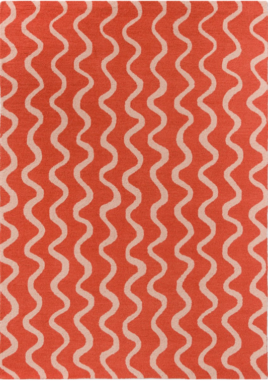 Modern Wavy Line Red & Beige Area Rug – Handcrafted Geometric Carpet for Living Room & Bedroom Décor