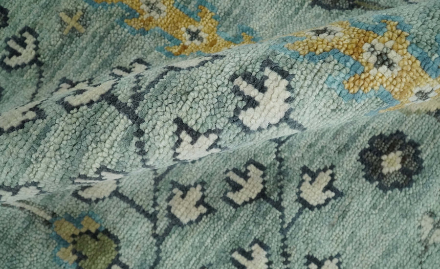 Hand-Knotted Blue Oushak Rug – Authentic Turkish Wool Area Carpet