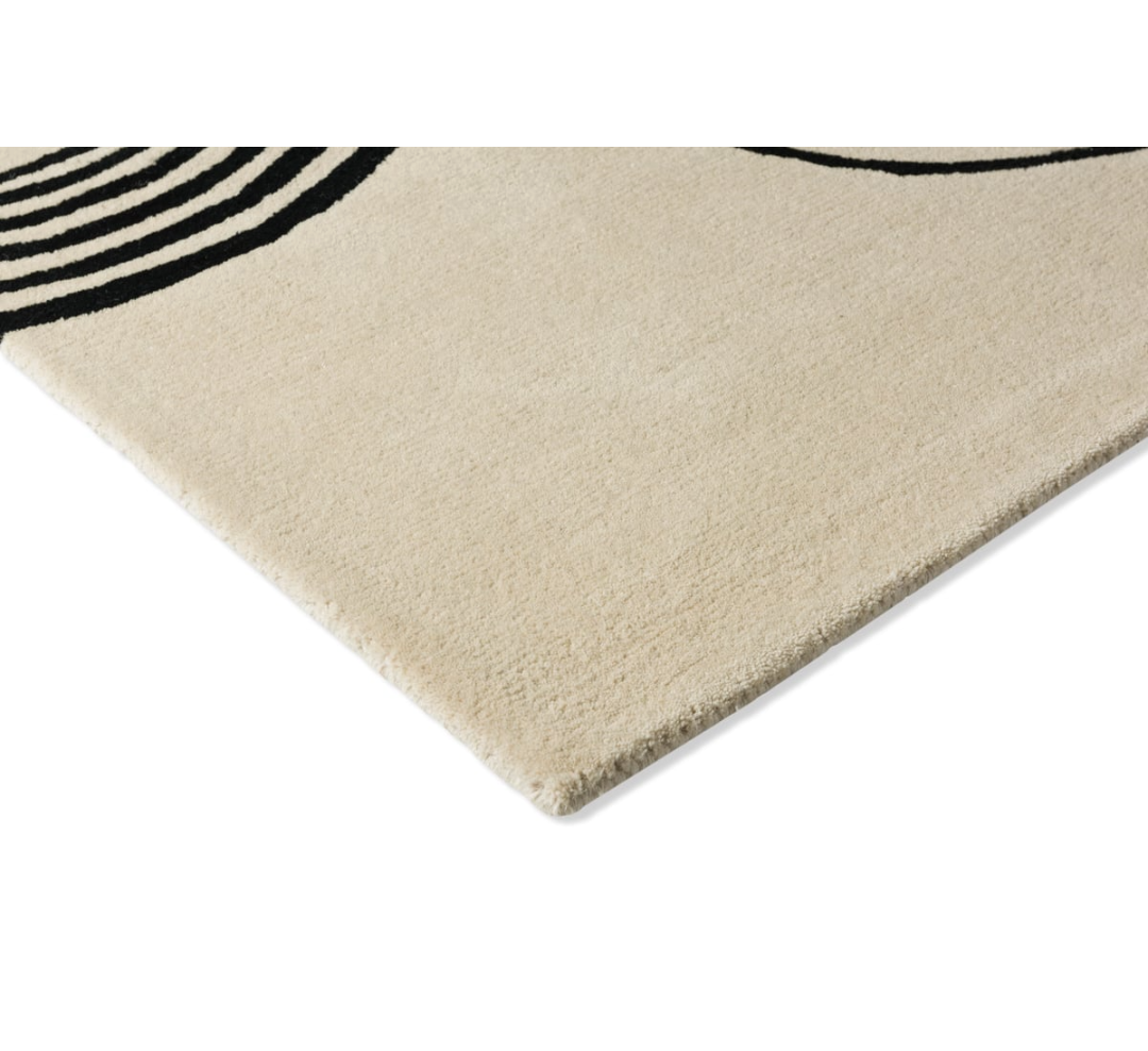 Modern Abstract Beige & Black Wool Rug – Hand-Tufted Contemporary Swirl Pattern for Living Room, Bedroom & Office Décor