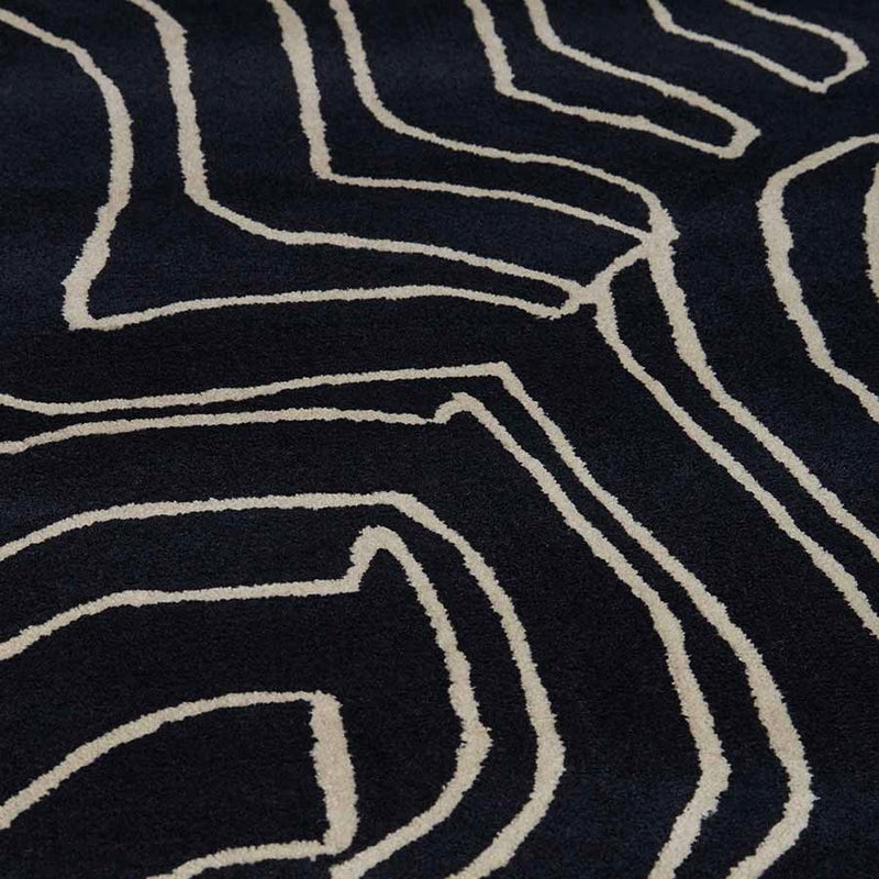 Modern Black and White Abstract Area Rug – Hand Tufted Wool Carpet with Geometric Line Pattern | Contemporary Living Room & Bedroom Decor