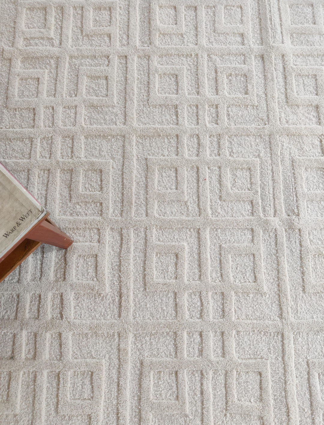 Handmade Beige Wool Rug | Modern Geometric Embossed Pattern Area Carpet | Minimalist Neutral Floor Rug for Living Room, Bedroom & Office Decor