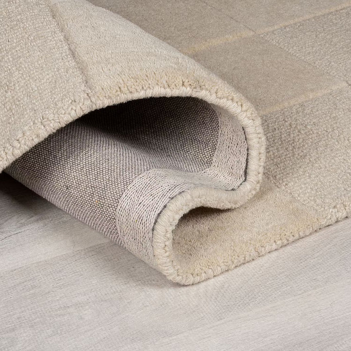 Modern Beige Geometric Rug – Hand-Tufted Block Pattern Carpet for Living Room, Bedroom & Minimalist Home Décor