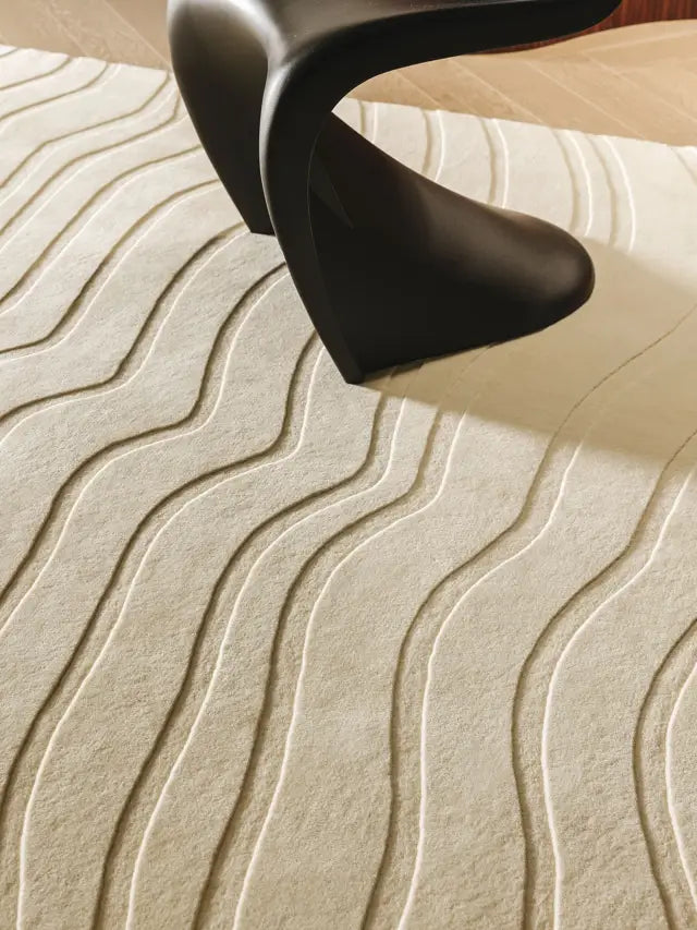 Modern Beige Wave Pattern Area Rug – Minimalist Neutral Carpet for Living Room, Bedroom & Office Décor
